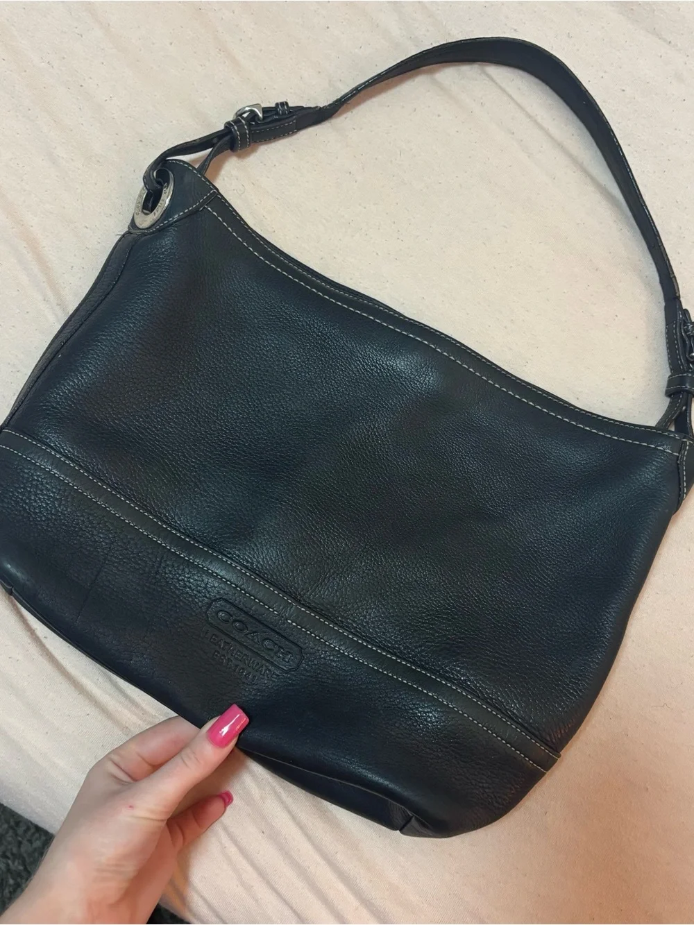 Coach Black Pebbled Leather Hobo Shoulder Bag